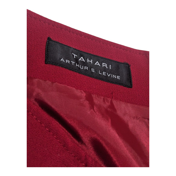 Tahari Wool Pencil Mini Skirt Size 14 Crimson Red Preppy Career Business - Picture 4 of 9